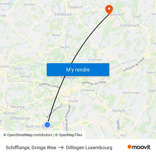 Schifflange, Gringe Wee to Dillingen Luxembourg map