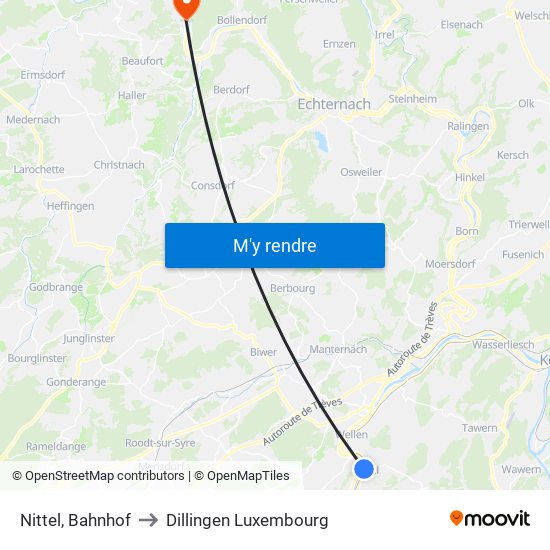 Nittel, Bahnhof to Dillingen Luxembourg map