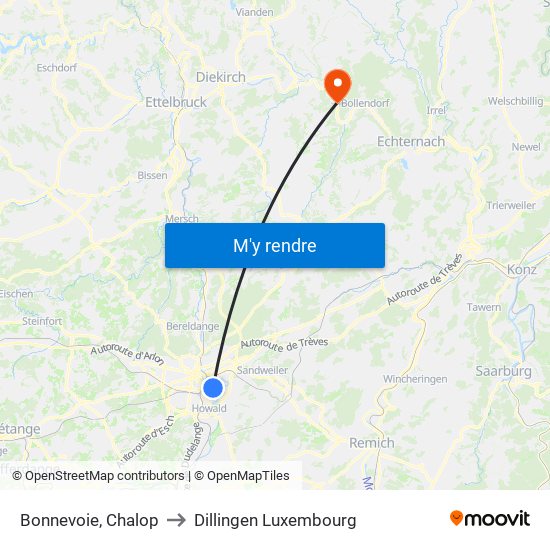 Bonnevoie, Chalop to Dillingen Luxembourg map