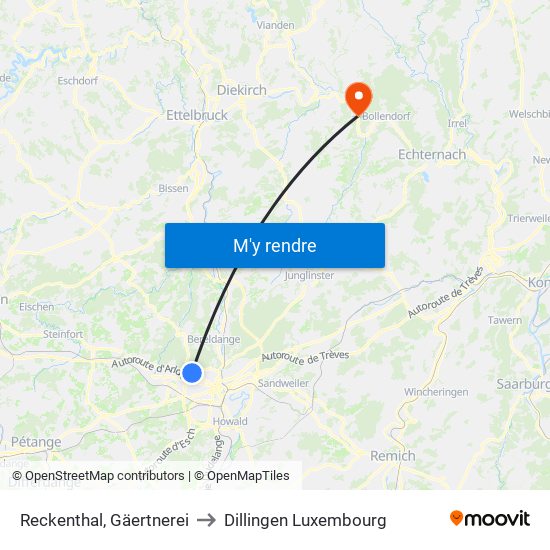 Reckenthal, Gäertnerei to Dillingen Luxembourg map