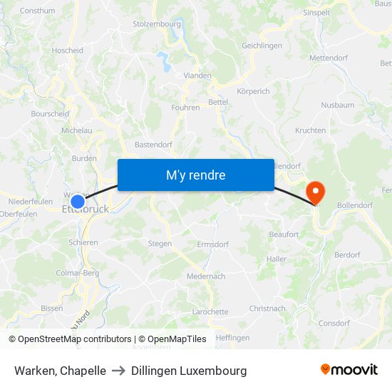 Warken, Chapelle to Dillingen Luxembourg map