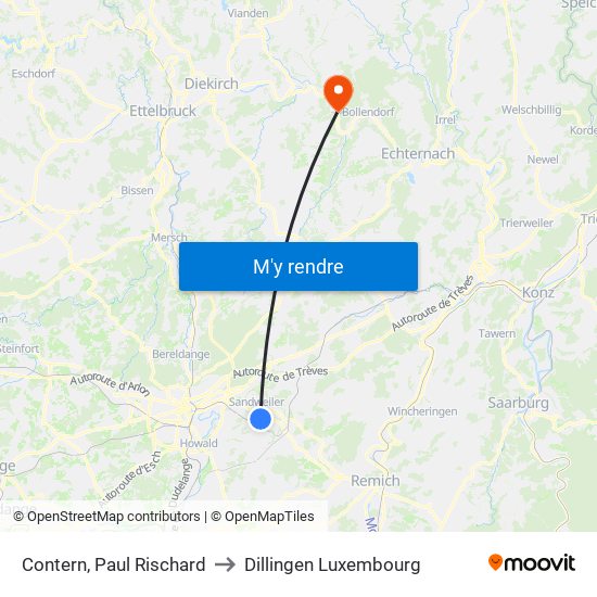 Contern, Paul Rischard to Dillingen Luxembourg map