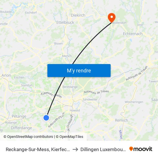 Reckange-Sur-Mess, Kierfecht to Dillingen Luxembourg map