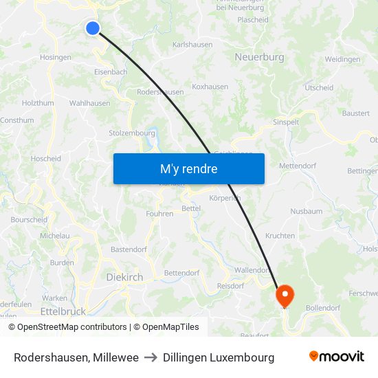 Rodershausen, Millewee to Dillingen Luxembourg map