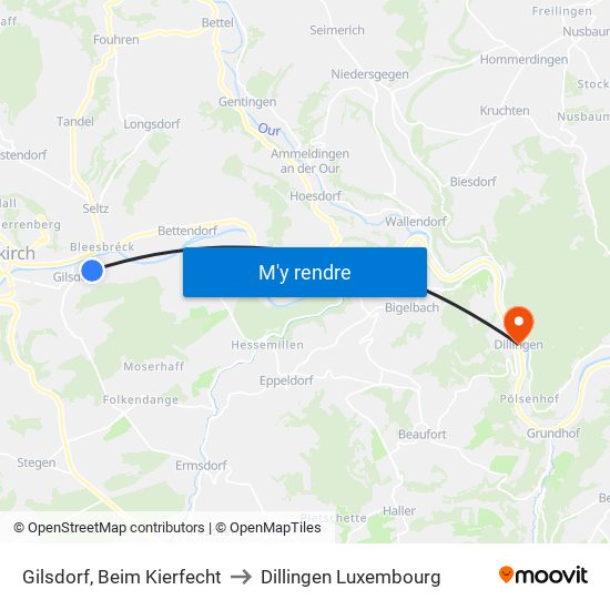 Gilsdorf, Beim Kierfecht to Dillingen Luxembourg map