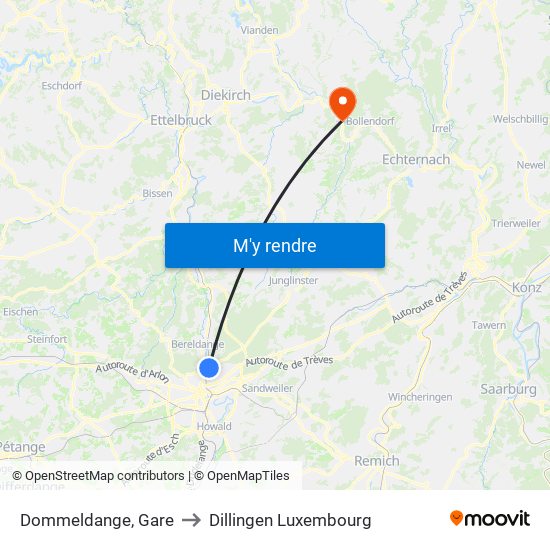 Dommeldange, Gare to Dillingen Luxembourg map