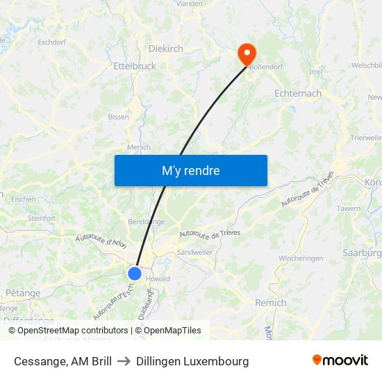Cessange, AM Brill to Dillingen Luxembourg map