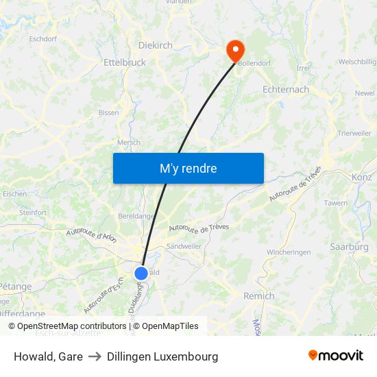 Howald, Gare to Dillingen Luxembourg map