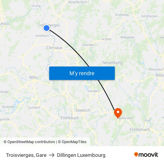 Troisvierges, Gare to Dillingen Luxembourg map