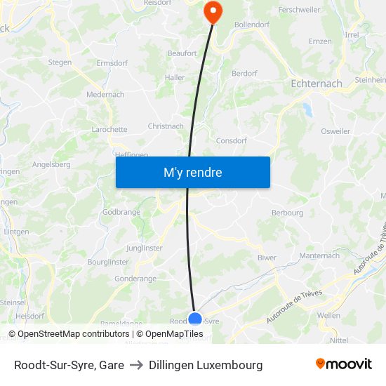 Roodt-Sur-Syre, Gare to Dillingen Luxembourg map