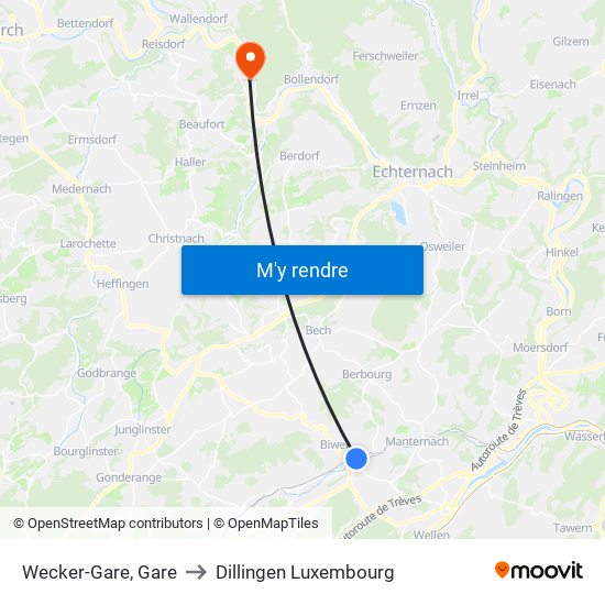 Wecker-Gare, Gare to Dillingen Luxembourg map