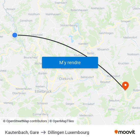 Kautenbach, Gare to Dillingen Luxembourg map