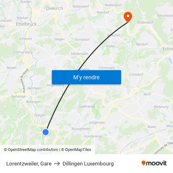 Lorentzweiler, Gare to Dillingen Luxembourg map