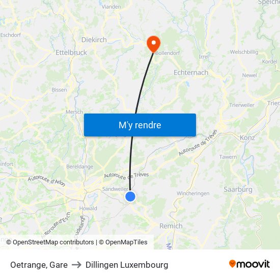 Oetrange, Gare to Dillingen Luxembourg map
