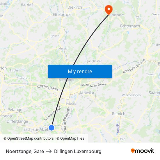 Noertzange, Gare to Dillingen Luxembourg map