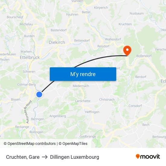 Cruchten, Gare to Dillingen Luxembourg map