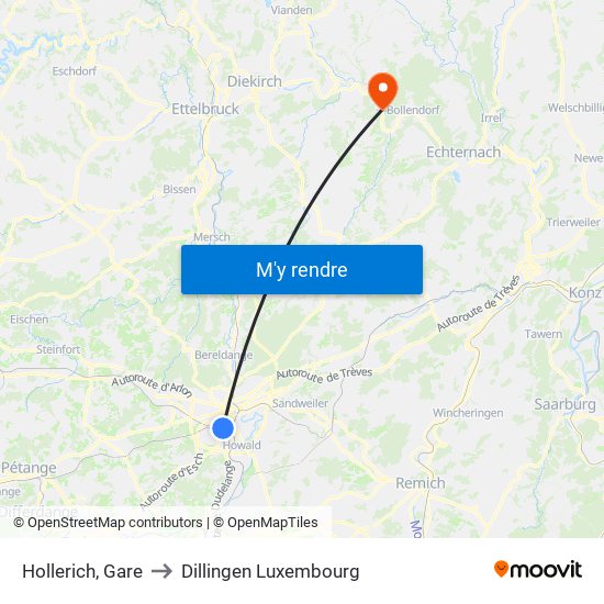 Hollerich, Gare to Dillingen Luxembourg map