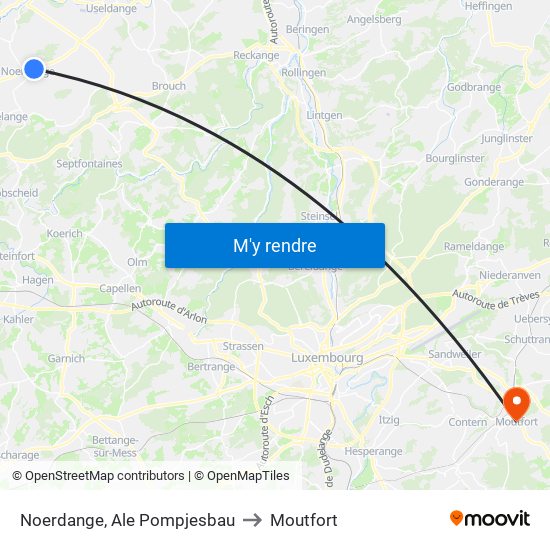 Noerdange, Ale Pompjesbau to Moutfort map