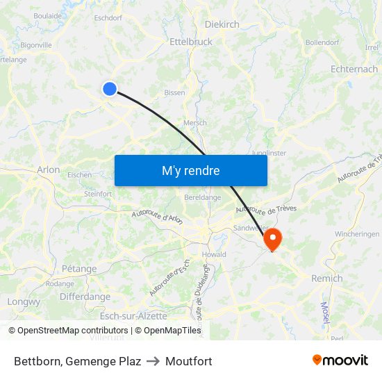 Bettborn, Gemenge Plaz to Moutfort map