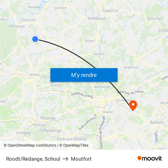 Roodt/Redange, Schoul to Moutfort map