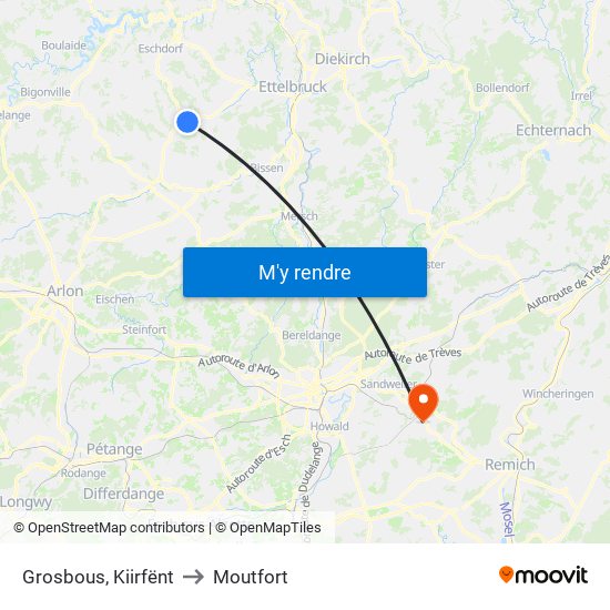 Grosbous, Kiirfënt to Moutfort map