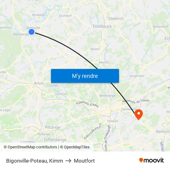 Bigonville-Poteau, Kimm to Moutfort map