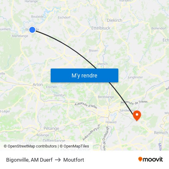 Bigonville, AM Duerf to Moutfort map