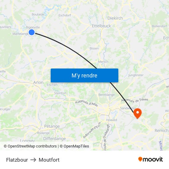 Flatzbour to Moutfort map