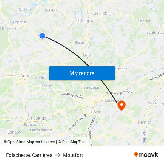 Folschette, Carrières to Moutfort map