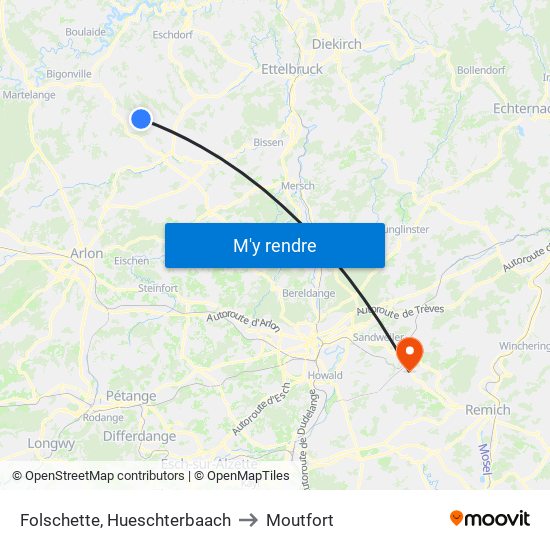 Folschette, Hueschterbaach to Moutfort map