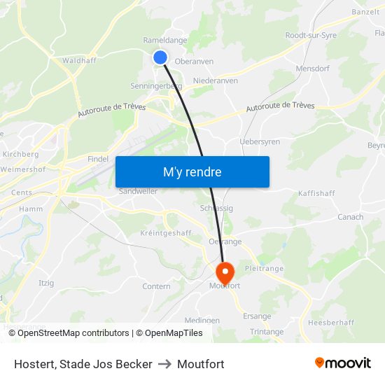 Hostert, Stade Jos Becker to Moutfort map