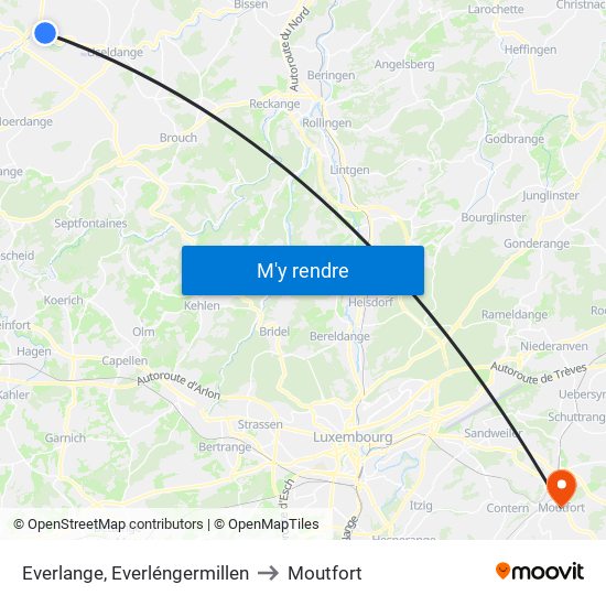 Everlange, Everléngermillen to Moutfort map
