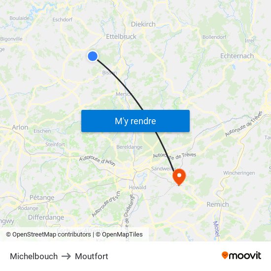 Michelbouch to Moutfort map