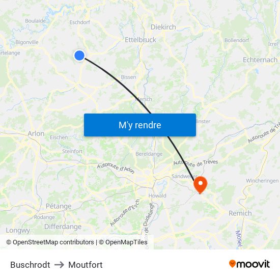 Buschrodt to Moutfort map