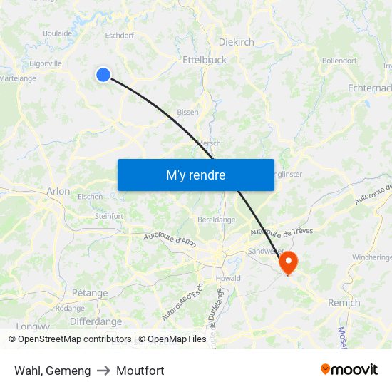 Wahl, Gemeng to Moutfort map