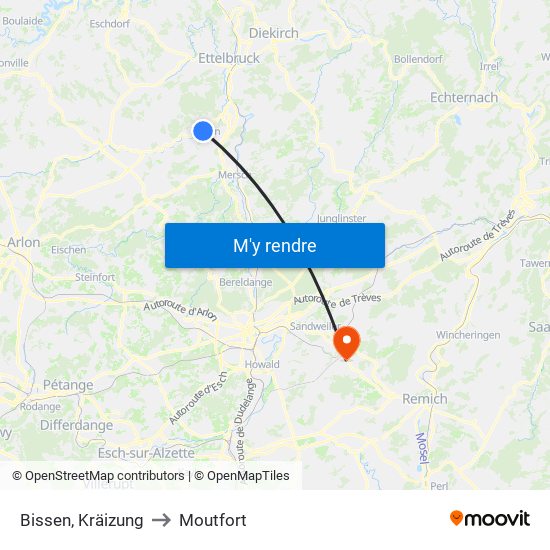 Bissen, Kräizung to Moutfort map
