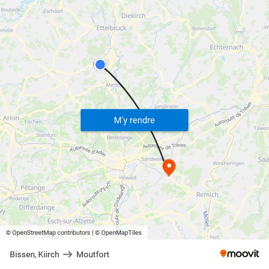 Bissen, Kiirch to Moutfort map