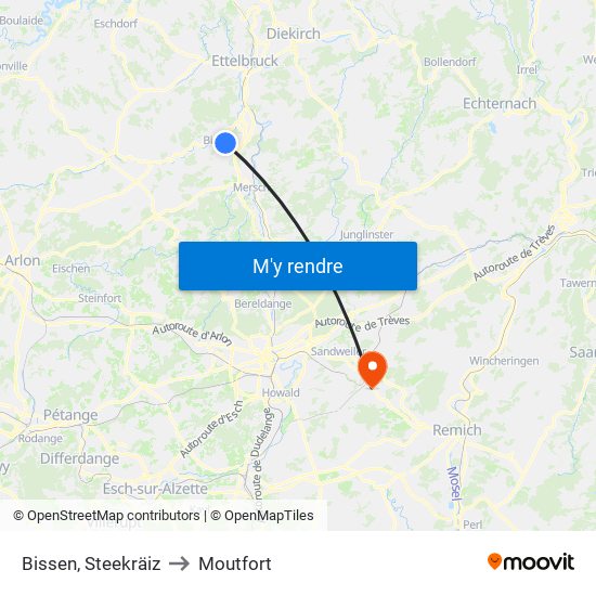 Bissen, Steekräiz to Moutfort map