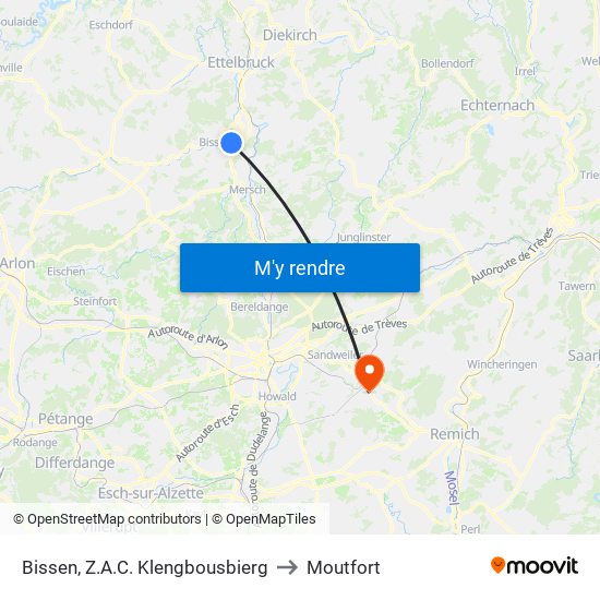 Bissen, Z.A.C. Klengbousbierg to Moutfort map