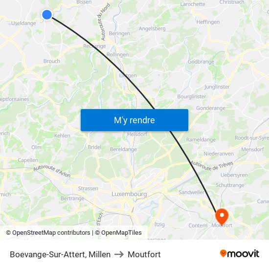 Boevange-Sur-Attert, Millen to Moutfort map