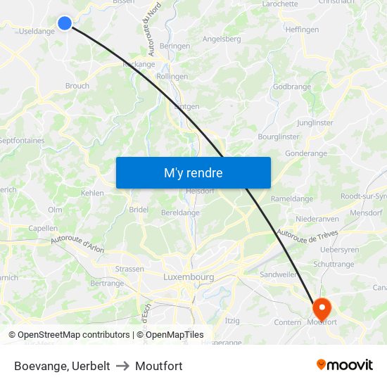 Boevange, Uerbelt to Moutfort map