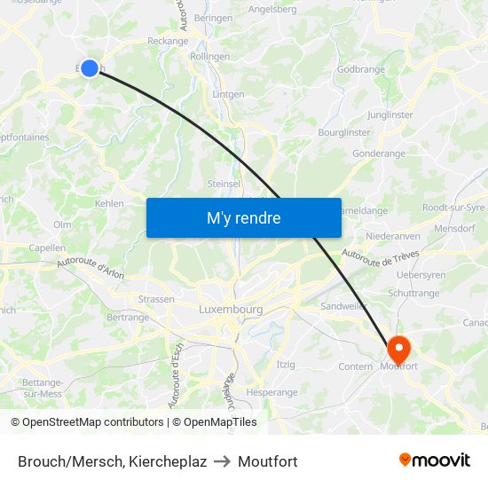 Brouch/Mersch, Kiercheplaz to Moutfort map