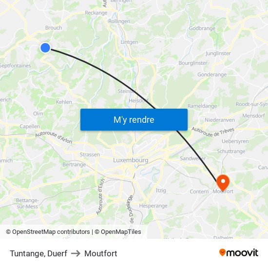 Tuntange, Duerf to Moutfort map