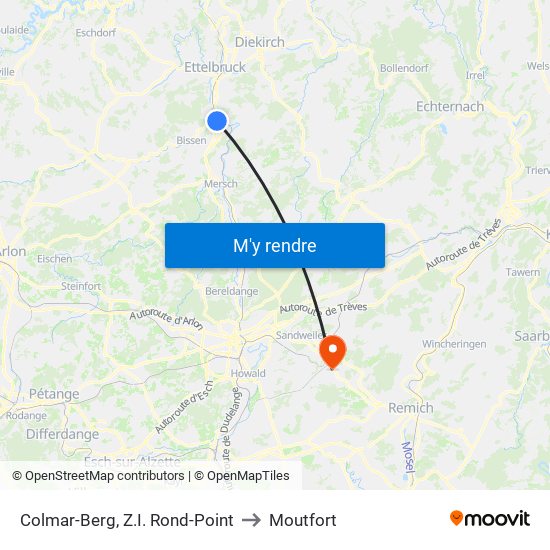 Colmar-Berg, Z.I. Rond-Point to Moutfort map