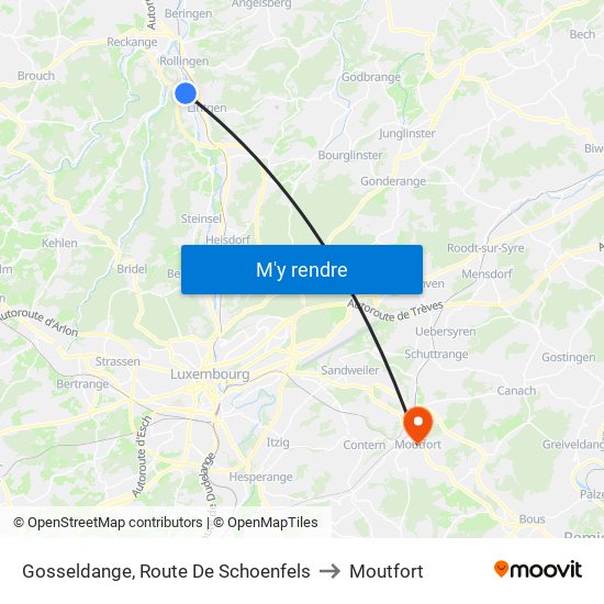 Gosseldange, Route De Schoenfels to Moutfort map