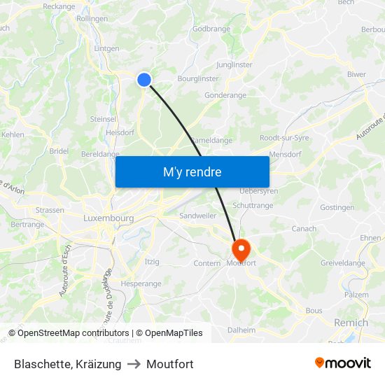 Blaschette, Kräizung to Moutfort map