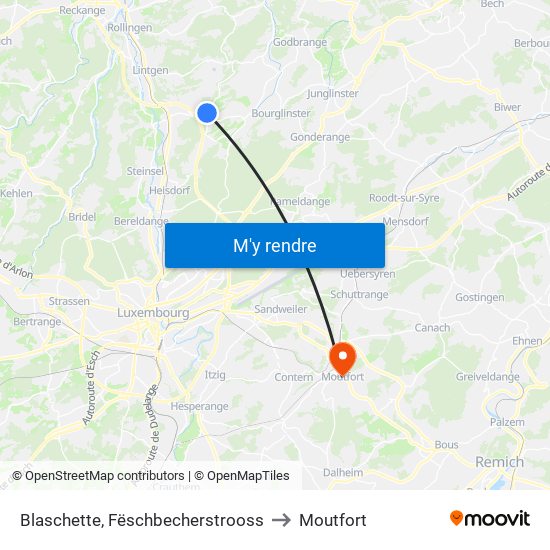 Blaschette, Fëschbecherstrooss to Moutfort map