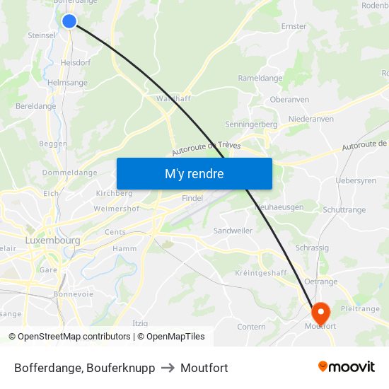 Bofferdange, Bouferknupp to Moutfort map