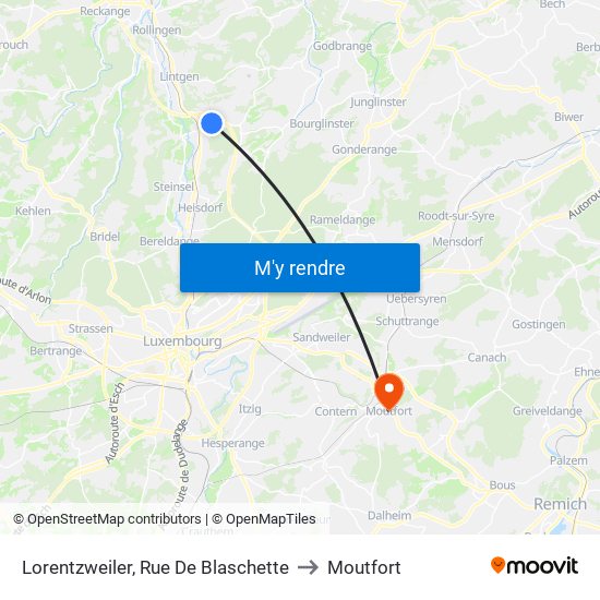 Lorentzweiler, Rue De Blaschette to Moutfort map
