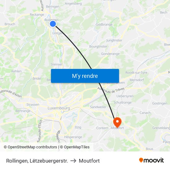 Rollingen, Lëtzebuergerstr. to Moutfort map